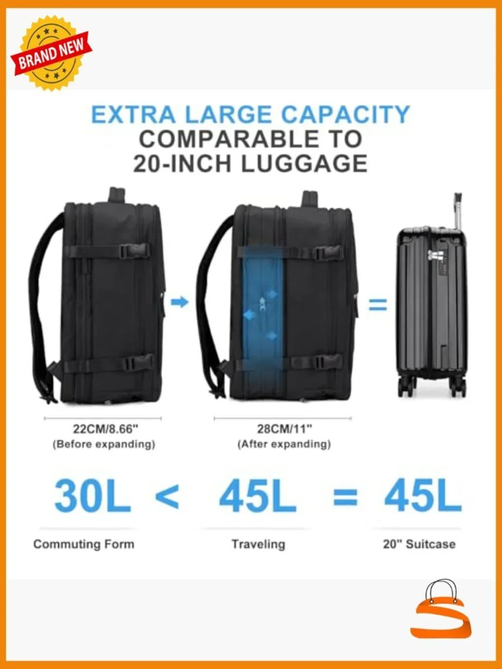 Large Travel Backpack Carry On, Expandable Hiking Rucksack, Extra Heavy Duty